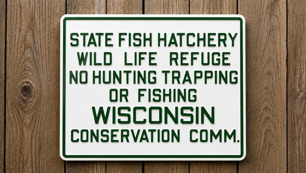 Wisconsin State Fish Hatchery Sign No Hunting or Trapping Wild Life Refuge DNR